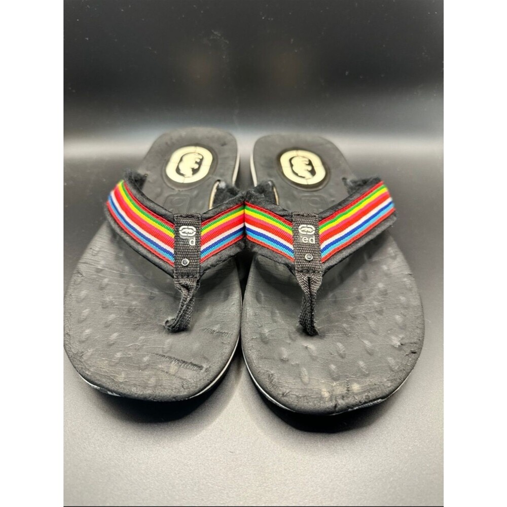 Ecko Unltd Red Label VTG Y2K Rainbow Stripe Flip Flops Street Wear Size 7 Women